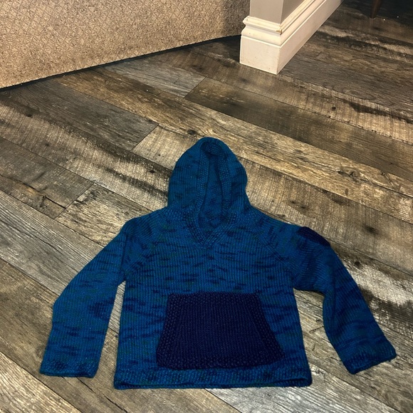 Knitted hoodie sweater with kangaroo pocket blue size 3 years - Picture 3 of 12